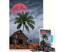 Puzzle per ragazzi 1000 pezzi Capanna tropicale sotto una luna di sangue Taglio preciso Gioco creativo per la mente Relax Divertimento Regalo di Natale artistico (38x26cm)