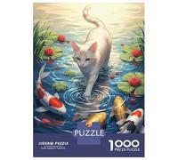 Puzzle Per Ragazzi 1000 Pezzi Cat And Koi Pond Serenity Puzzle Gioco Rompicapo Un'opera D'arte Regali Unici Per Compleanno E Natale 70x50cm/1000pcs