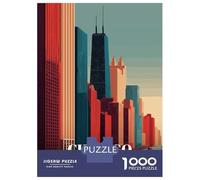 Puzzle Per Ragazzi 1000 Pezzi Chicago Skyline Art Deco Style Puzzle Per Adulti Giochi Per Famiglie Decorazione Perfetta Difficile E Stimolante 38x26cm/1000pcs