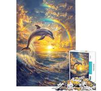 Puzzle per ragazzi 1000 pezzi Delfino Tramonto Puzzle per ragazzi Giocattolo antistress Analisi e logica Aiutano l'esercizio del cervello (Dimensioni 50x75cm)