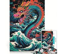 Puzzle per ragazzi 1000 pezzi Drago Onda Giapponese, Gioco per famiglie, Divertimento a casa, Ideale come regalo 38x52cm