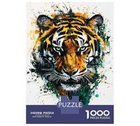 Puzzle Per Ragazzi 1000 Pezzi Fierce Tiger Watercolor Art Print Bold Wall Decor for Nature Lovers Tiger Portrait with Splashes... Puzzle Per Adulti Giocattoli Fai Da Te Analisi E Logica Regali Unici