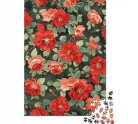 Puzzle Per Ragazzi 1000 Pezzi Floral Fabric, Red Roses Pattern Puzzle Gioco Rompicapo Un'opera D'arte Regali Unici Per Compleanno E Natale 52x38cm/1000pcs