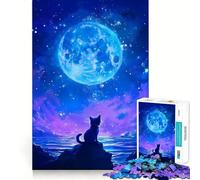 Puzzle per ragazzi 1000 pezzi Gatto che guarda la luna Taglio preciso Divertente Gioco creativo per la mente Rilassamento Divertimento Regalo di Natale artistico (50x75cm)
