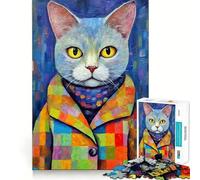 Puzzle per ragazzi 1000 pezzi Gatto con cappotto a patchwork Taglio preciso Divertente Gioco creativo per la mente Rilassamento Divertimento Regalo di Natale artistico (50x75cm)