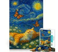 Puzzle per ragazzi 1000 pezzi Gatto in un campo notturno stellato Taglio preciso Divertimento Creativo Gioco per la mente Relax Divertimento Regalo di Natale Arte (50x75cm)