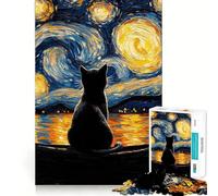 Puzzle per ragazzi 1000 pezzi Gatto nella notte stellata Taglio preciso Divertimento Creativo Gioco per la mente Relax Divertimento Regalo di Natale Arte (50x75cm)