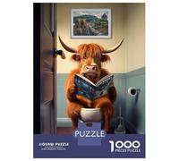 Puzzle Per Ragazzi 1000 Pezzi Highland Cow on The Toilet Puzzle Gioco Rompicapo Un'opera D'arte Regali Unici Per Compleanno E Natale 38x26cm/1000pcs