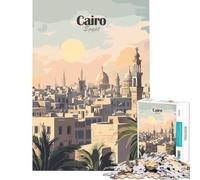 Puzzle per ragazzi 1000 pezzi Illustrazione del paesaggio urbano del Cairo Egitto Gioco avvincente per coltivare la pazienza Gioco rompicapo Difficile Regalo di compleanno (Dimensioni 38x52cm)