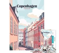 Puzzle per ragazzi 1000 pezzi illustrazione del paesaggio urbano di Copenaghen Danimarca Gioco avvincente per coltivare la pazienza rompicapo difficile regalo di compleanno (dimensioni 38x52cm)
