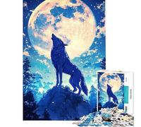 Puzzle per ragazzi 1000 pezzi Lupo blu che ulula alla luna Impegnativo da completare ma divertente e umoristico Gioco pratico per ragazzi dai 14 anni in su Gioco di puzzle offerto (50x75cm)