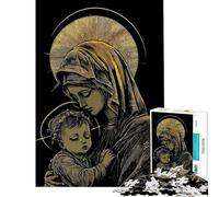 Puzzle per ragazzi 1000 pezzi Madonna con Bambino Illustrazione dorata Puzzle per ragazzi Giocattolo antistress Analisi e logica Aiutano l'esercizio del cervello (Dimensioni 38x26cm)