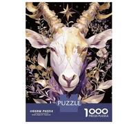 Puzzle Per Ragazzi 1000 Pezzi Mystical Goat with Golden Horns And Flowers Puzzle Gioco Rompicapo Un'opera D'arte Regali Unici Per Compleanno E Natale 52x38cm/1000pcs