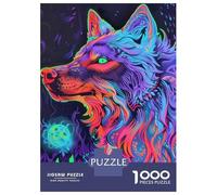Puzzle Per Ragazzi 1000 Pezzi Neon Wolf Art Print Puzzle Gioco Rompicapo Un'opera D'arte Regali Unici Per Compleanno E Natale 38x26cm/1000pcs