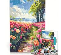 Puzzle per ragazzi 1000 pezzi Paesaggio campo di tulipani olandesi, gioco impossibile, attività per famiglie, ideale come regalo per tutta la famiglia 50x75cm