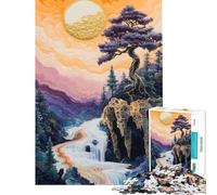 Puzzle per ragazzi 1000 pezzi Paesaggio con cascata di bonsai dorati Puzzle testurizzati per ragazzi Giocattolo antistress Analisi e logica Aiutano l'esercizio del cervello (Dimensioni 38x26cm)