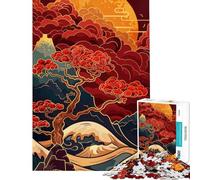 Puzzle per ragazzi 1000 pezzi Paesaggio giapponese bordeaux Stampa artistica Kintsugi Difficile e stimolante Gioco rilassante Adatto a partire dai 14 anni (38x52cm)