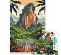 Puzzle per ragazzi 1000 pezzi Paesaggio giungla tropicale con montagna Taglio preciso Divertente Gioco creativo per la mente Rilassamento Divertimento Regalo di Natale artistico (50x75cm)