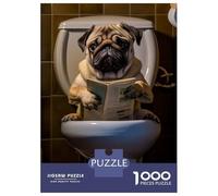 Puzzle Per Ragazzi 1000 Pezzi Pug Dog on The Toilet Puzzle Gioco Rompicapo Un'opera D'arte Regali Unici Per Compleanno E Natale 70x50cm/1000pcs