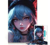 Puzzle per ragazzi 1000 pezzi Ragazza Gatto Blu Neon Anime Taglio Preciso Divertente Gioco Creativo per la Mente Rilassante Divertimento Regalo di Natale Arte (38x52cm)