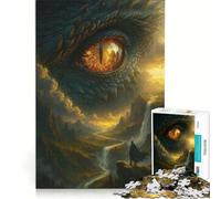 Puzzle per ragazzi 1000 pezzi Sguardo del drago su paesaggio fantastico, gioco per famiglie, divertimento a casa, ideale come regalo 38x52cm