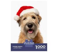 Puzzle Per Ragazzi 1000 Pezzi Soft Coated Wheaten Terrier Dog with Santa Hat Portrait Puzzle Per Adulti Giocattoli Fai Da Te Analisi E Logica Regali Unici Per Compleanno E Natale 38x26cm/1000pcs