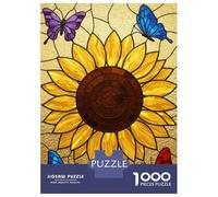 Puzzle Per Ragazzi 1000 Pezzi Stained Glass Sunflower with Butterflies Puzzle Giochi Rilassanti Difficile Difficile E Sfida 38x26cm/1000pcs