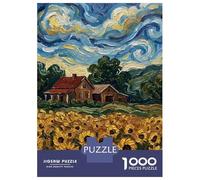 Puzzle Per Ragazzi 1000 Pezzi Sunflower Field with House Painting Puzzle Gioco Rompicapo Un'opera D'arte Regali Unici Per Compleanno E Natale 70x50cm/1000pcs