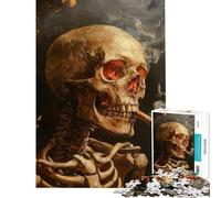 Puzzle per ragazzi 1000 pezzi Testa di scheletro con sigaretta accesa Puzzle antistress per ragazzi Analisi e logica aiutano ad allenare il cervello (Dimensioni 38x26cm)