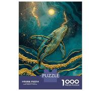 Puzzle Per Ragazzi 1000 Pezzi Whale in Teal And Gold Puzzle Per Adulti Gioco Pratico Sfida Difficile Ideale Come Regalo 52x38cm/1000pcs