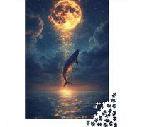 Puzzle Per Ragazzi 1000 Pezzi Whale Jumping Moonlight Ocean Puzzle Gioco Rompicapo Un'opera D'arte Regali Unici Per Compleanno E Natale 70x50cm/1000pcs