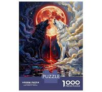 Puzzle Per Ragazzi 1000 Pezzi Wolves Howling at The Blood Moon Puzzle Gioco Rompicapo Un'opera D'arte Regali Unici Per Compleanno E Natale 70x50cm/1000pcs