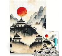 Puzzle per ragazzi 1000 Templi della Montagna della Luna Rossa Giappone Giocattolo fai da te Decorazione artistica per la casa Ottima idea regalo per tutta la famiglia 50x75cm