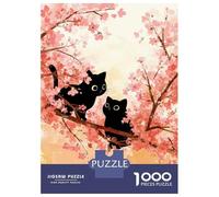 Puzzle Per Ragazzi 1000 Two Black Cats in Cherry Blossoms Puzzle Per Adulti Gioco Rompicapo Perfetto Per Decorare E Fare Regali A Tutta La Famiglia 38x26cm/1000pcs