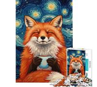 Puzzle per ragazzi 1000 Volpi che si godono un caffè sotto una notte stellata Puzzle antistress per ragazzi Analisi e logica aiutano ad allenare il cervello (Dimensioni 50x75cm)
