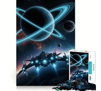 Puzzle per ragazzi "Astronave davanti a un pianeta con anelli", 1000 pezzi, stimola la memoria, semplice e divertente, con bordi di qualità, regalo memorabile 38x52cm