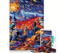 Puzzle per ragazzi "Castello del Drago nella Notte Stellata", 1000 pezzi, stimola la memoria, semplice, divertente, di qualità, regalo memorabile 38x52cm