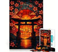 Puzzle per ragazzi con cancello Torii in vetro colorato e tramonto, 1000 pezzi, semplice, divertente, di qualità, regalo memorabile 38x52cm