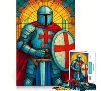 Puzzle per ragazzi con cavaliere in vetro colorato, spada e scudo, 1000 pezzi, stimola la memoria, semplice, divertente, di qualità, regalo memorabile 38x26cm