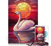 Puzzle per ragazzi con cigno al tramonto e vetrata artistica, 1000 pezzi, stimola la memoria, rilassa e migliora la memoria, con bordi precisi, 50x75cm