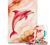 Puzzle per ragazzi con delfino rosa ad acquerello e grafica fluida, 1000 pezzi, rompicapo rilassante, immagine da assemblare, regalo speciale (50x75cm)