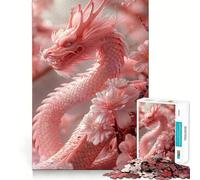 Puzzle per ragazzi con drago in fiore rosa, 1000 pezzi, rompicapo rilassante, assemblaggio immagini, regalo affettuoso (50x75cm)