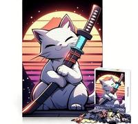 Puzzle per ragazzi con gatto samurai in stile retrò,1000 pezzi,ideale per l'allenamento,il tempo libero e il divertimento,con taglio perfetto e sorpresa festiva (38x26cm)