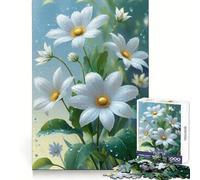 Puzzle per ragazzi con margherite bianche e gocce d'acqua, 1000 pezzi, stimola la memoria, divertimento spensierato, taglio di qualità, regalo di compleanno (38x52cm)