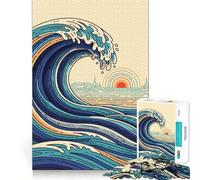Puzzle per ragazzi con onda oceanica stilizzata e paesaggio urbano, 1000 pezzi, stimola la logica, divertimento per tutta la famiglia, bordo premium, 38x26cm