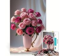 Puzzle per ragazzi con rose rosa in vaso, 1000 pezzi, rompicapo rilassante, assemblaggio immagini, regalo affettuoso (38x52cm)