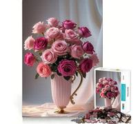Puzzle per ragazzi con rose rosa in vaso, 1000 pezzi, rompicapo rilassante, per ragazzi, regalo speciale (50x75cm)