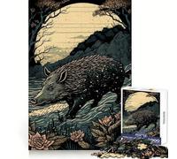 Puzzle per ragazzi con tema cinghiale in stile Ukiyo-e, 1000 pezzi, ideale per stimolare la memoria e divertirsi, con taglio di qualità, perfetto come regalo di compleanno (38x26cm)