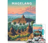 Puzzle per ragazzi da 1000 pezzi "Alba mistica al tempio di Borobudur", gioco educativo, decorazione perfetta, collezione d'artista, opera d'arte 50x75cm