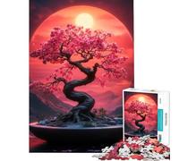 Puzzle per ragazzi da 1000 pezzi albero bonsai con fiori rosa gioco antistress regalo di compleanno regalo di viaggio (38x52cm)